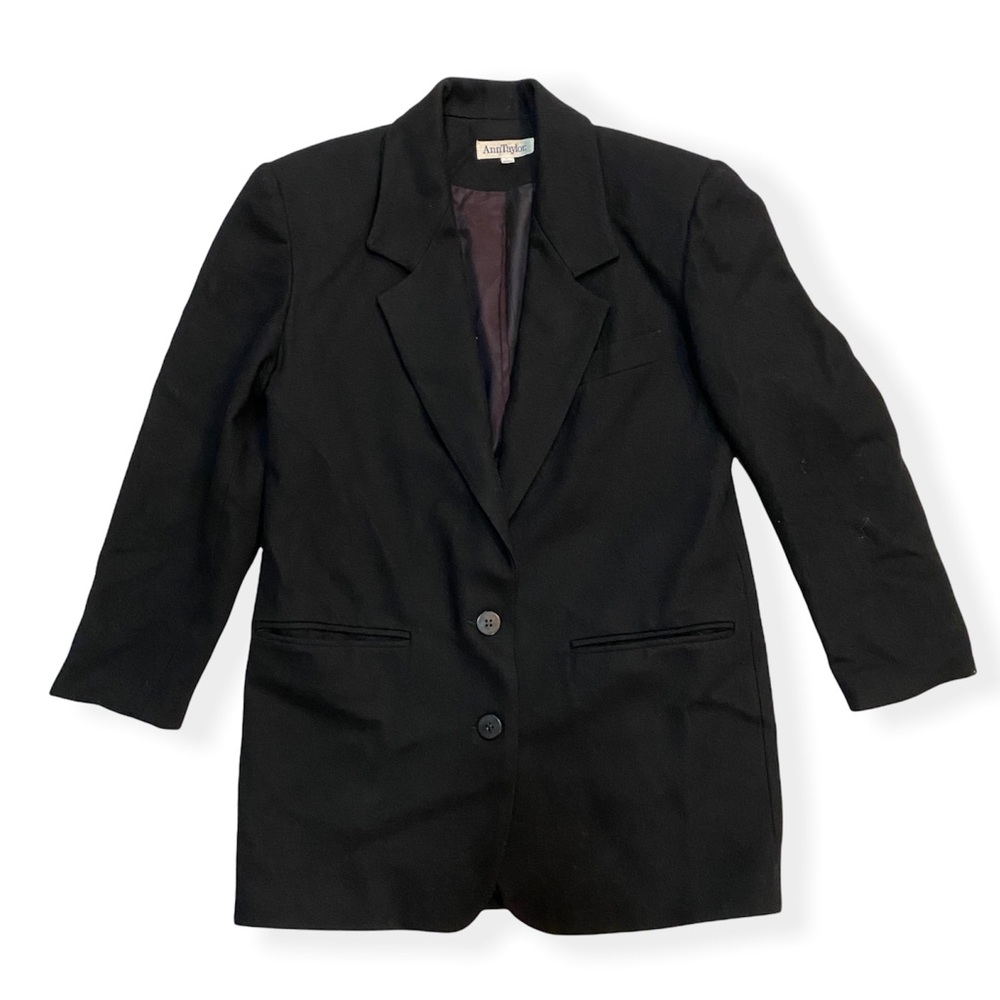 Ann Taylor Vintage 100% Wool Black Blazer Jacket Womens Petite Estimate Size 6